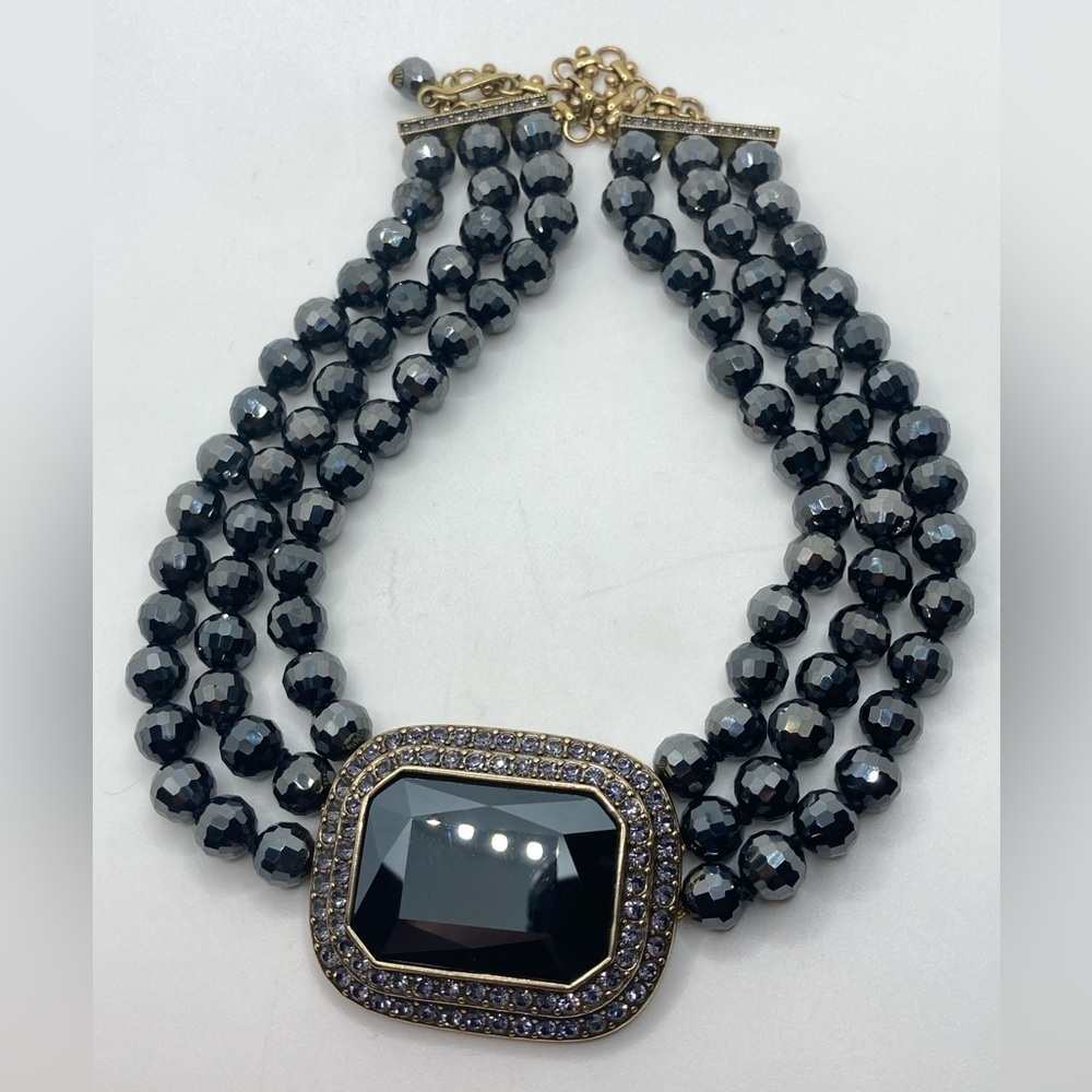 Heidi Daus ‘Tailored to Please’ Black Purple Crystal 3 Multi Strand Necklace 20”